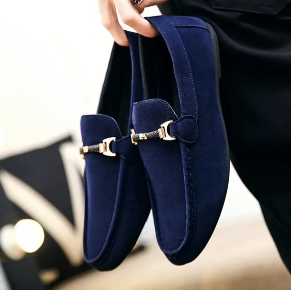 Other - Men Navy Blue Belted Velvet Moccasins Shoes
